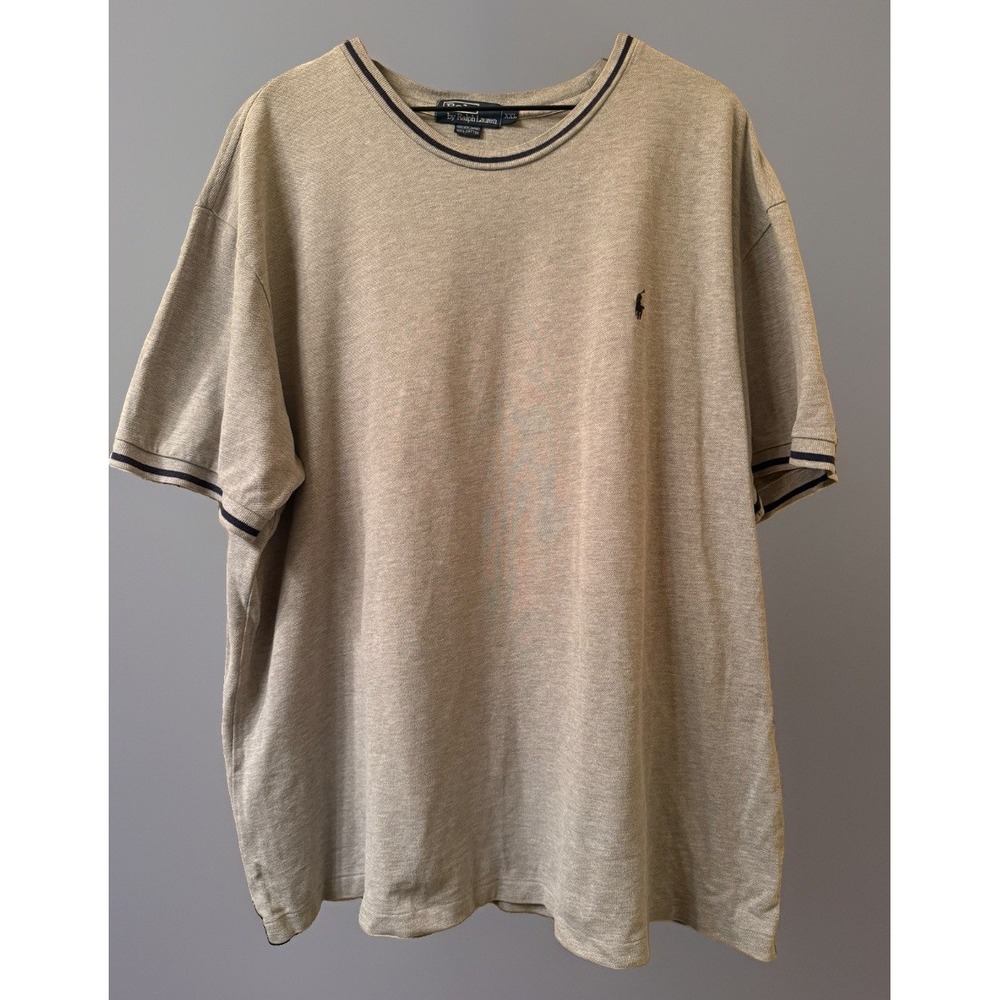 Vintage 90s Polo Ralph Lauren T Shirt Mens XXL Gray Navy Ringer Pique Logo 27x29